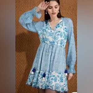 Hemant and Nandita Kaiyo blue white mini dress